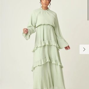 Rihanna Ruffled Smock Maxi Dress - Pistachio zahrathelabel hijab dress modest
